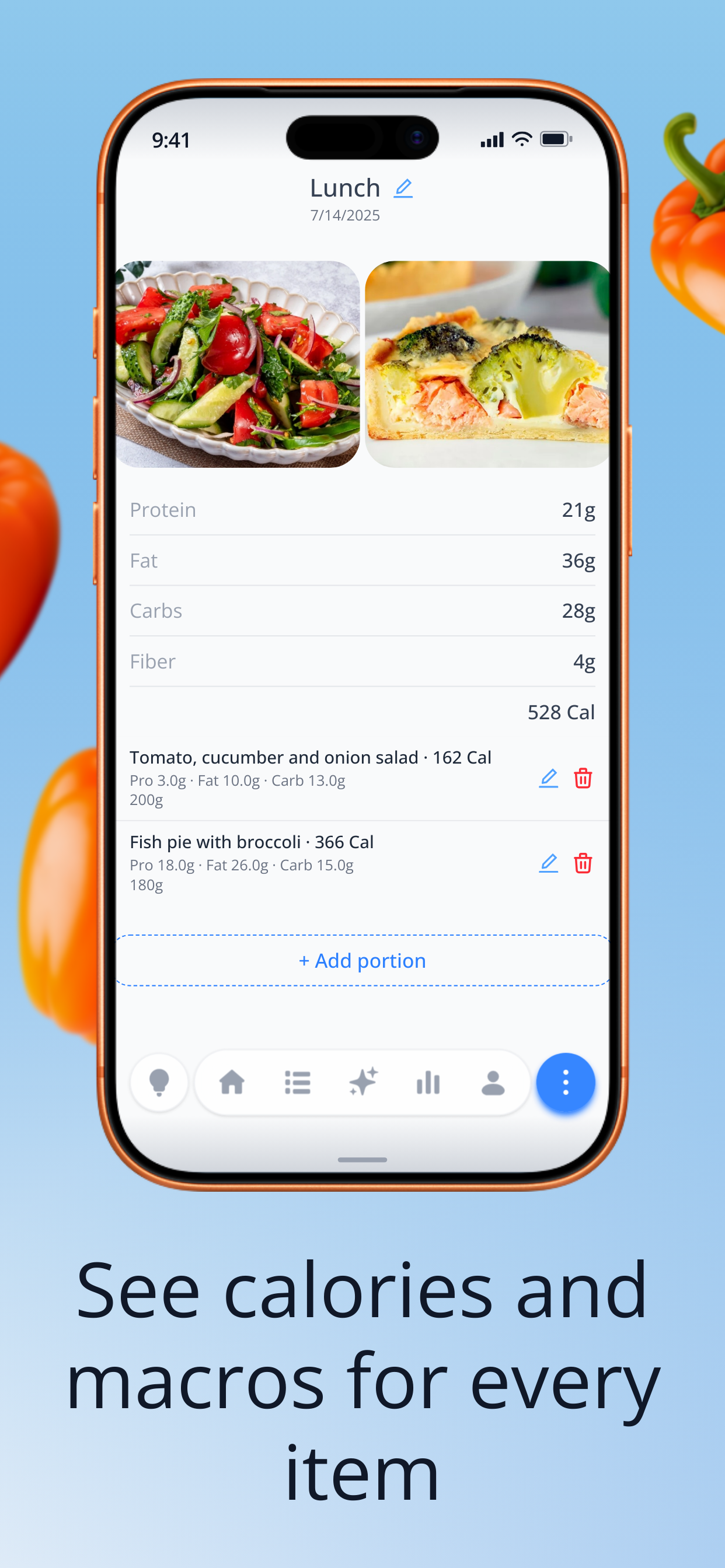 nodiet.ai app — calories and macros for every food item