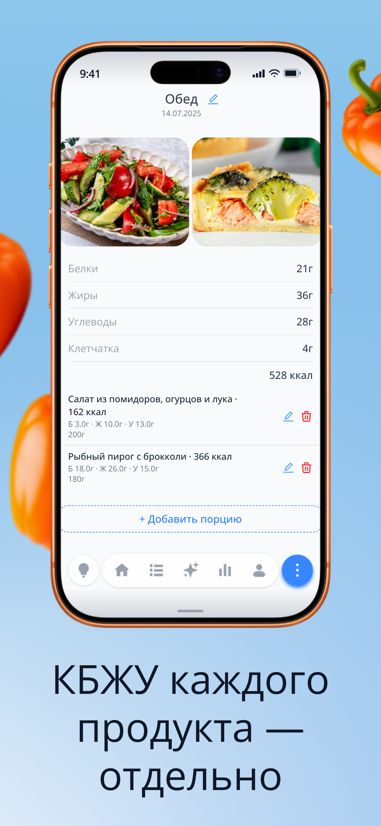 Приложение nodiet.ai — КБЖУ каждого продукта отдельно