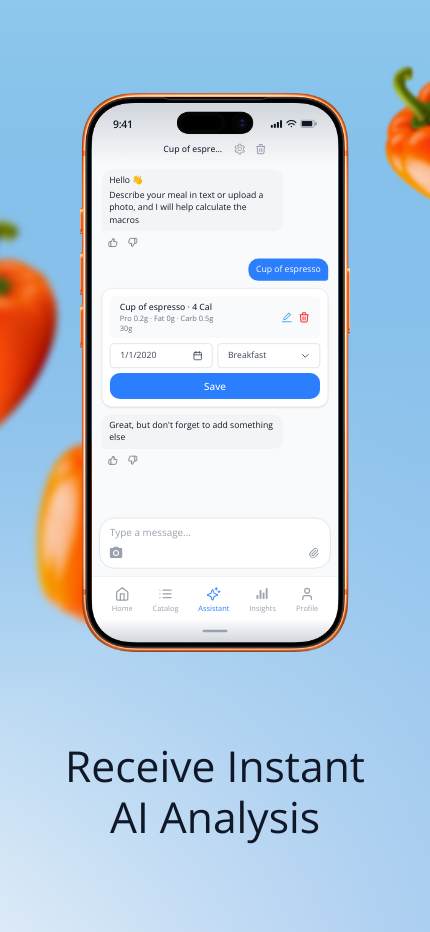 nodiet.ai app — AI analysis result with calorie breakdown